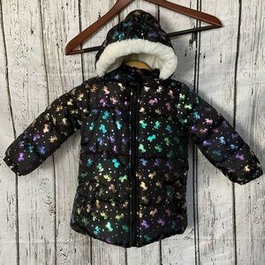Real Love Iridescent Unicorn Fleece Lined Hooded Puffer Jacket Girls 24mo Coat